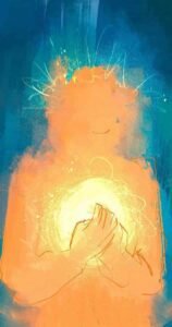 Silhouette main sur cœur, symbolisant l'empathie et la sérénité en art-thérapie